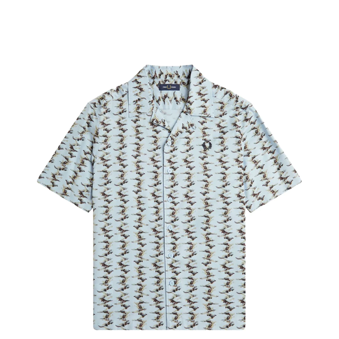 ABSTRACT PRINT REVERE COLLAR SHIRT LIGHT SMOKE