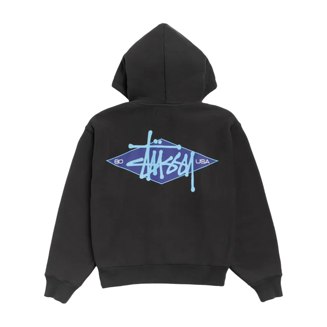 BASIC DIAMOND ZIP HOODIE BLACK - Image 2