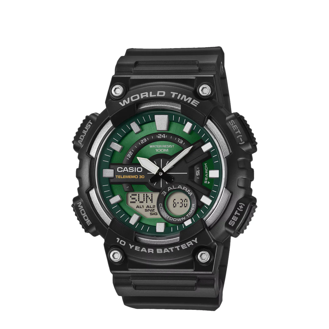 CLASSIC ANALOG-DIGITAL GREEN WATCH AEQ-110W-3A2V