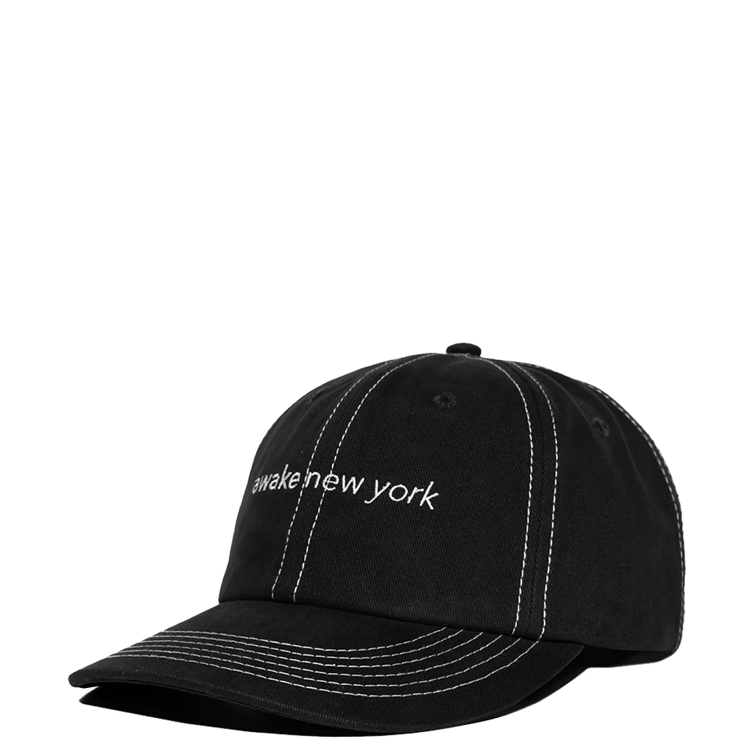 CONTRAST STITCH 6 PANEL HAT BLACK