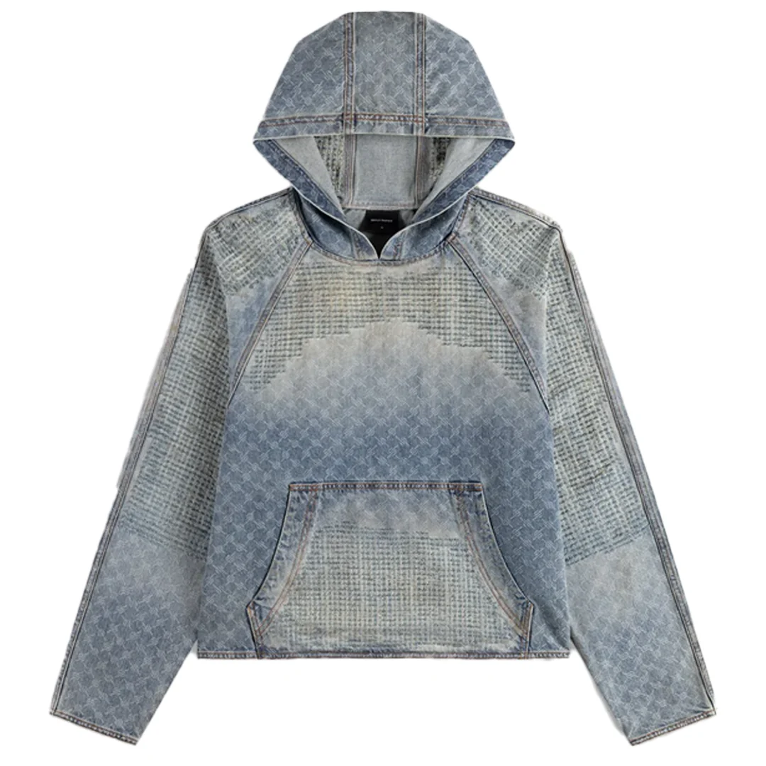 DESTROYED DENIM HOODIE BLUE