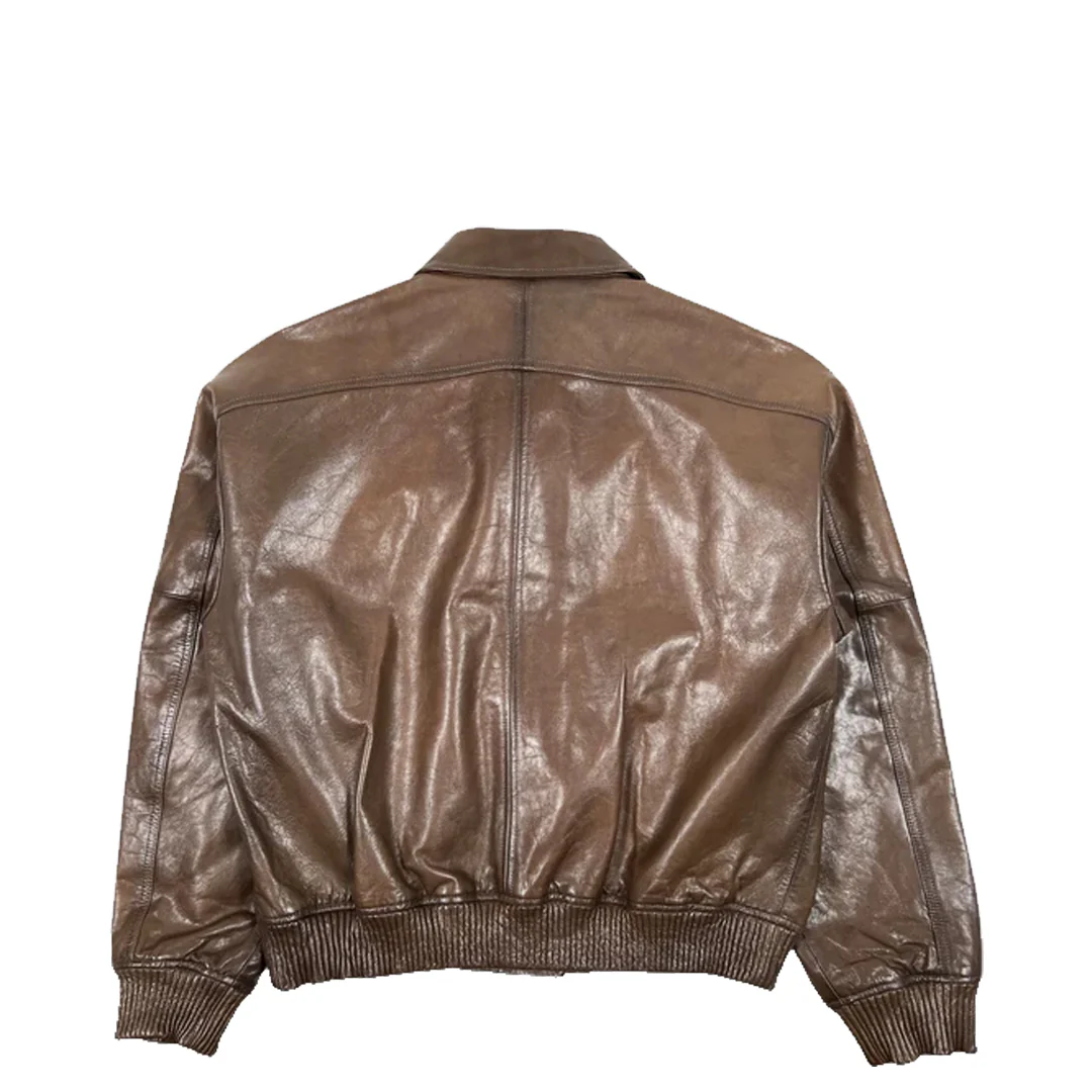 DISTRESSED LEATHER BOMBER BROWN - Image 2