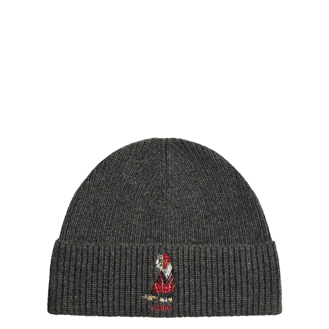 DOG EMBROIDERED RIB KNIT BEANIE