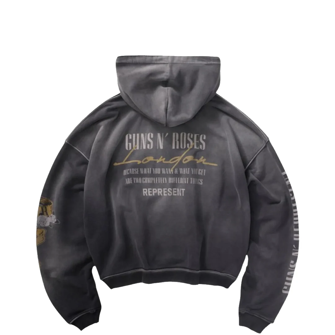 GUNS N' ROSES CROSS ZIP THROUGH HOODIE STAINED BLACK - Image 2