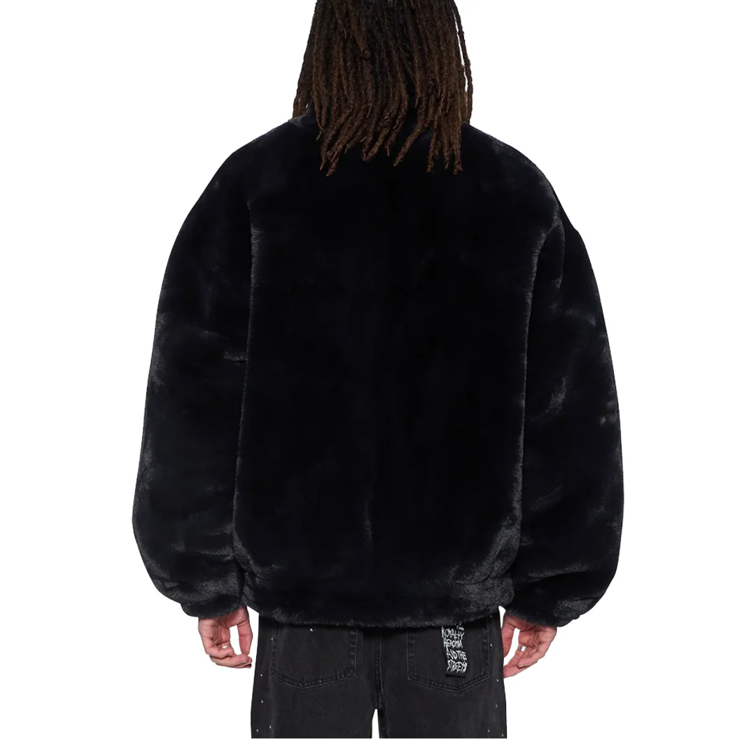 HUSSLE FAUX FUR JACKET BLACK - Image 3
