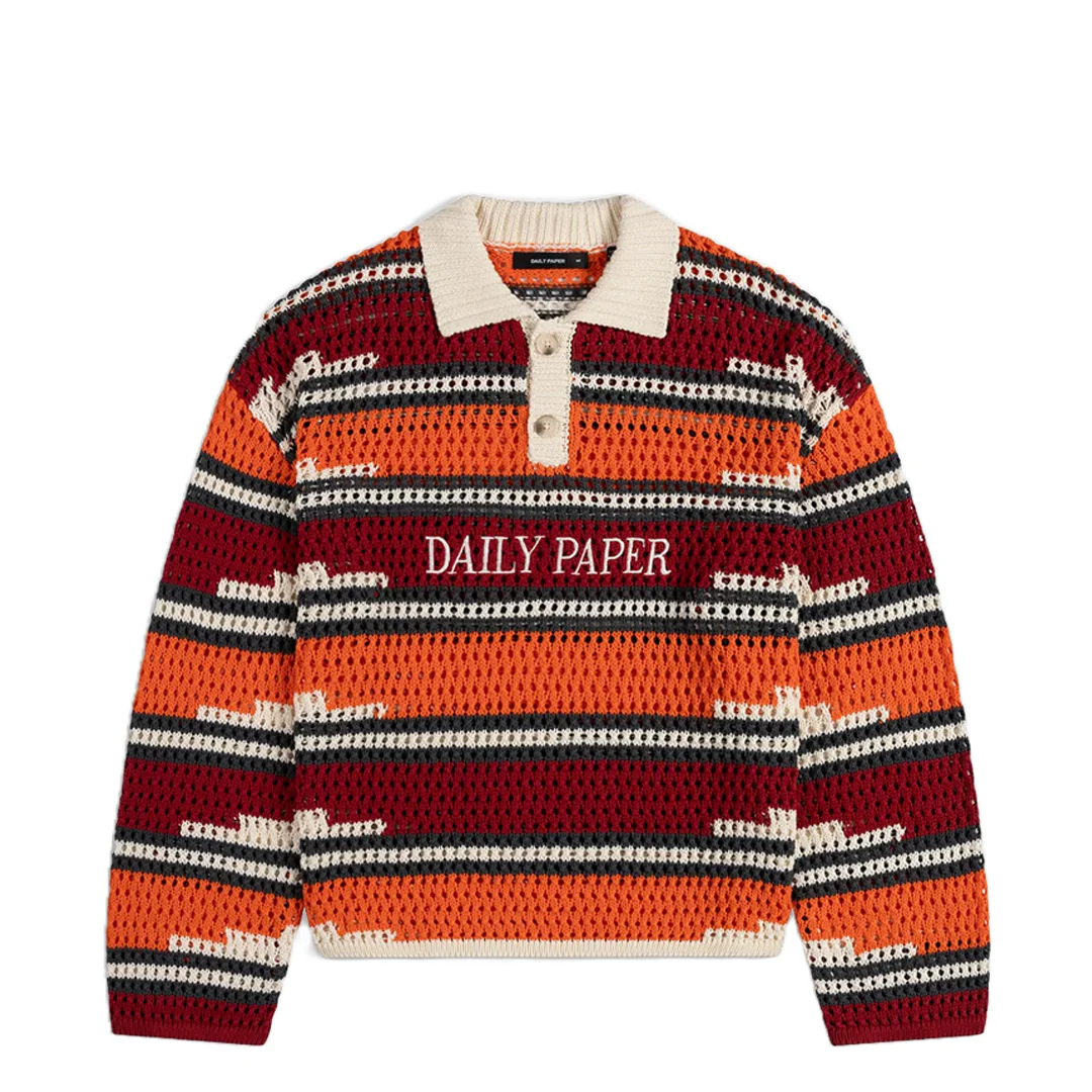 KENTE STRIPE KNIT POLO SWEATER
