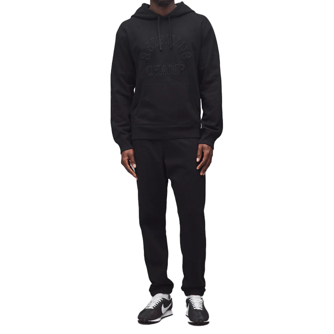 KNIT MIDWEIGHT TERRY ARCH LOGO HOODIE BLACK - Image 2