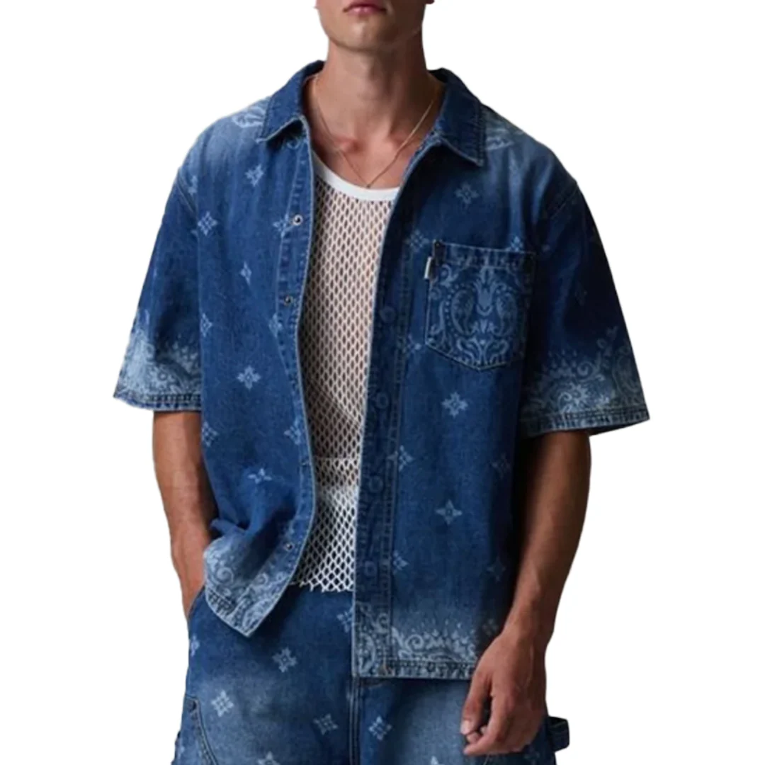 LASER PRINT DENIM SHIRT MID BLUE - Image 2