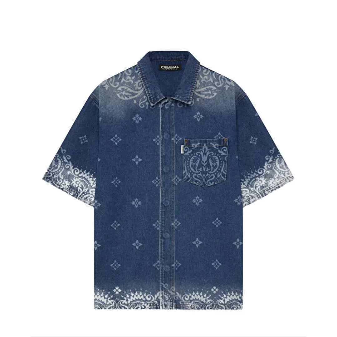 LASER PRINT DENIM SHIRT MID BLUE - Image 3