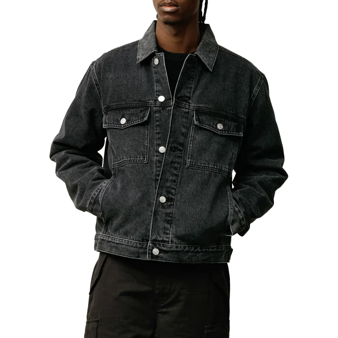 LINED DENIM TRUCKER JACKET BLACK - Image 2