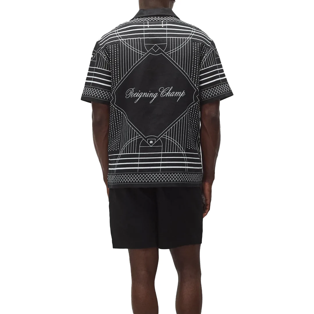 LINEN ARENA RELAXED CAMP SHIRT BLACK/WHITE - Image 4