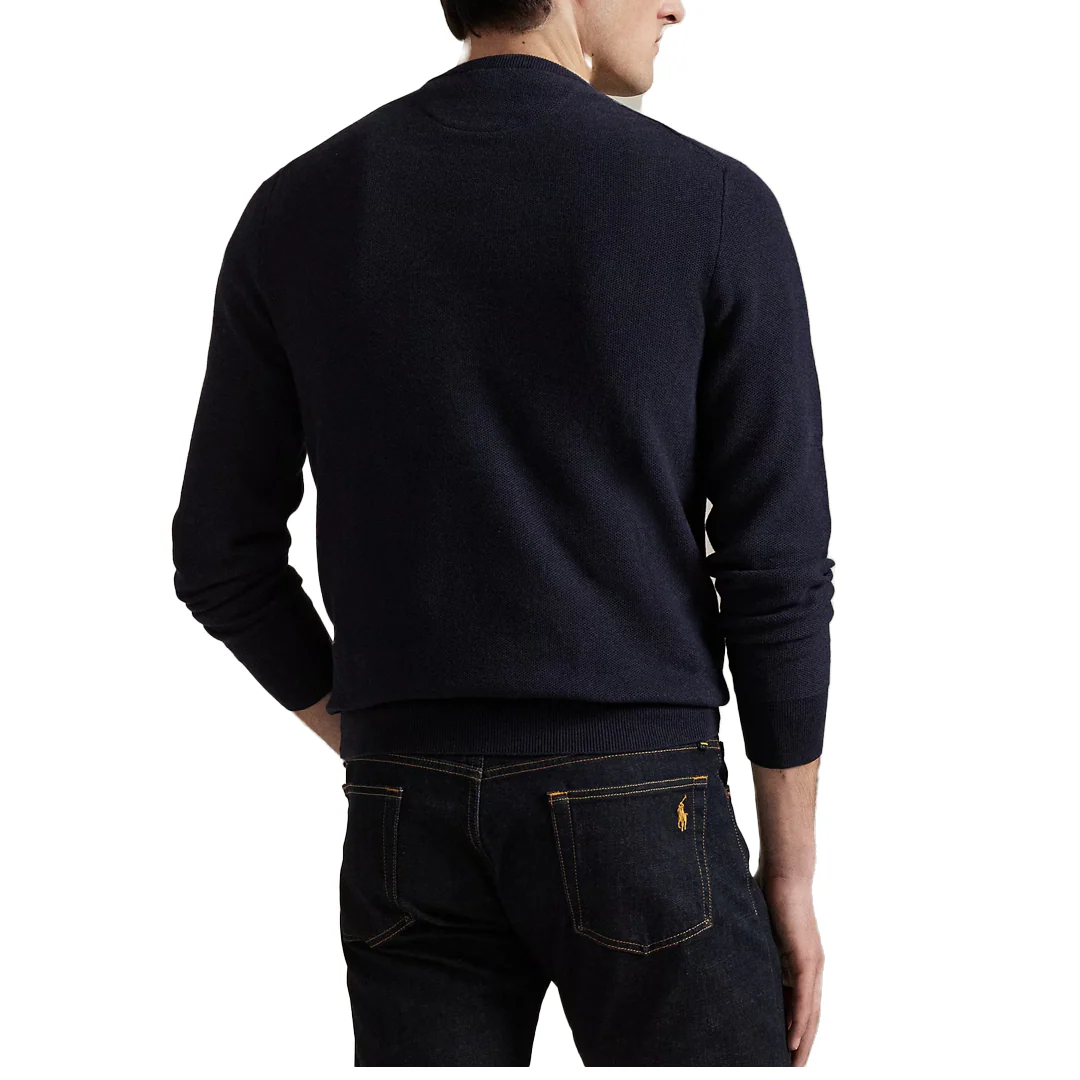 MESH-KNIT COTTON CREWNECK SWEATER NAVY - Image 3