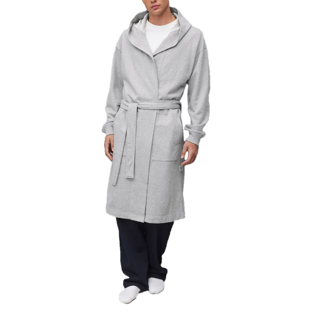 MIDWEIGHT TERRY RELAXED HOODED ROBE HEATHER GREY - Image 3