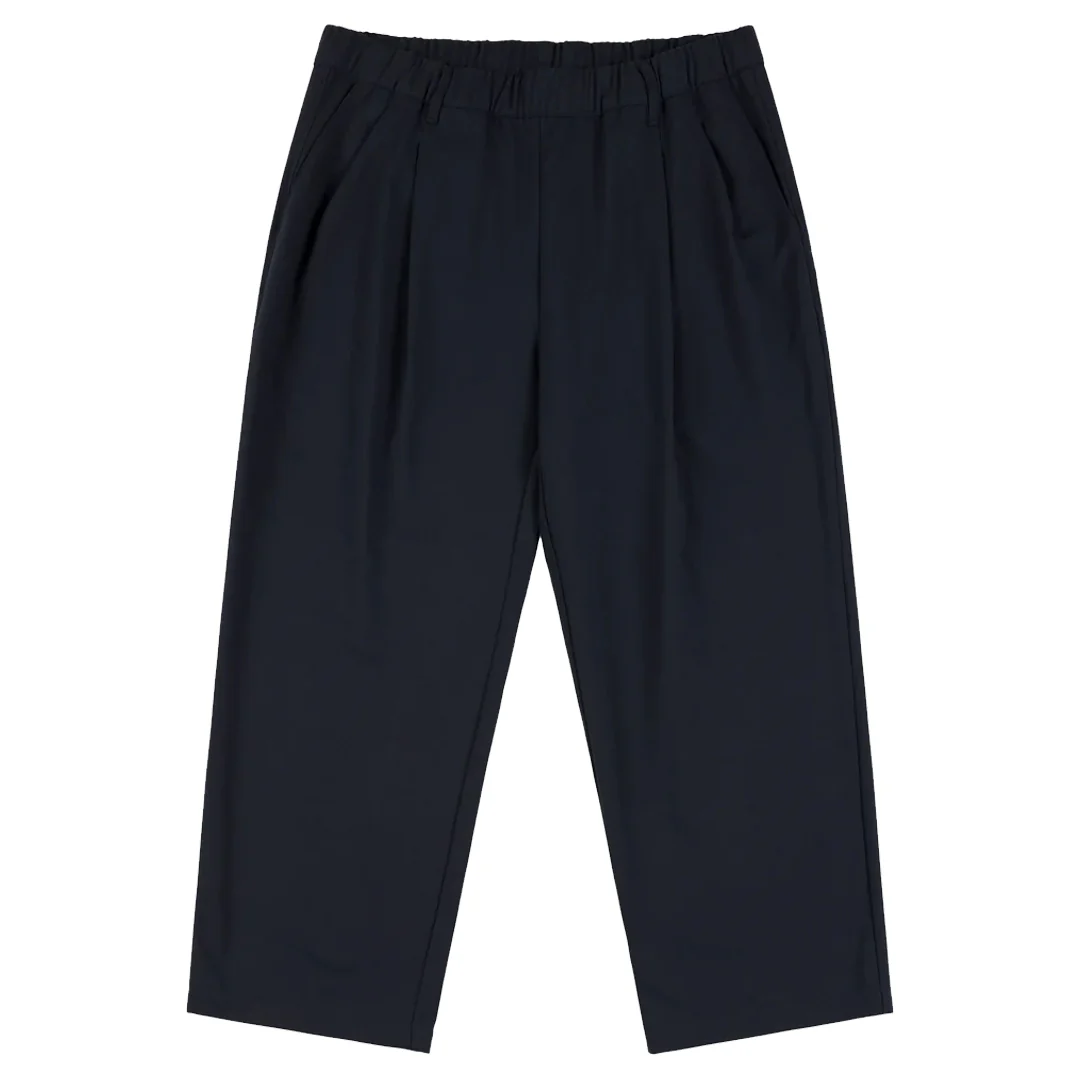 PLEATED TWILL PANTS CHARCOAL BLUE