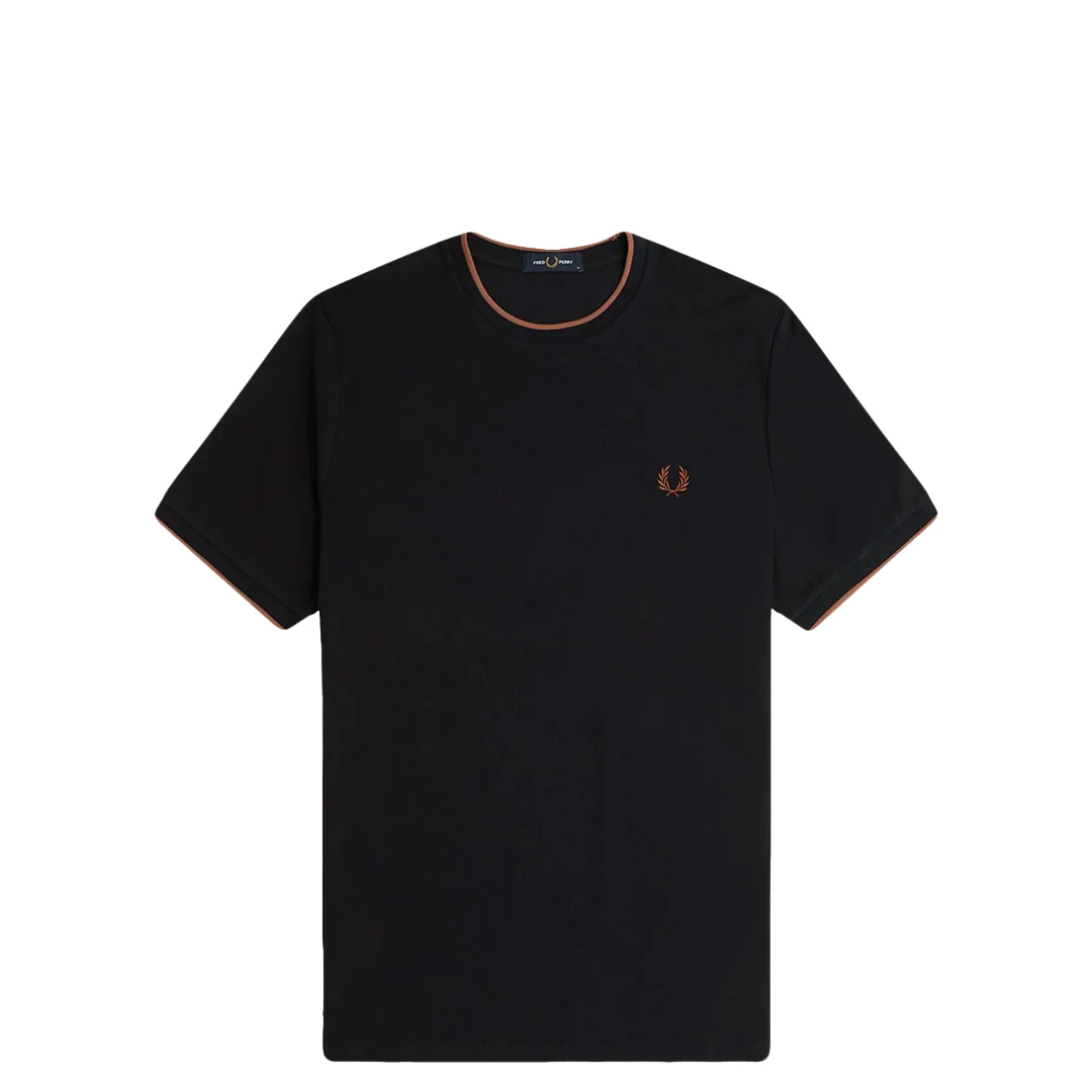 TRIM DETAIL CREPE PIQUE T-SHIRT BLACK - Image 2