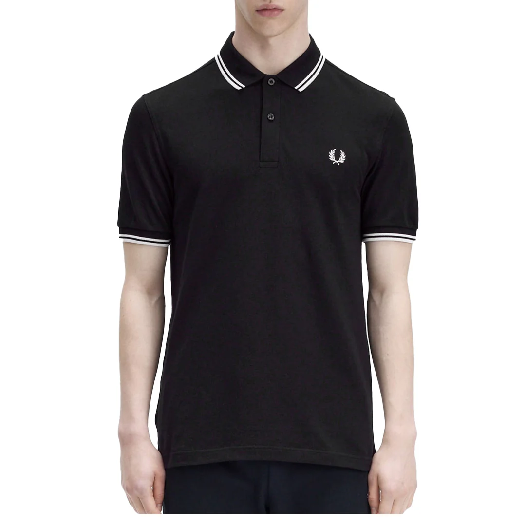 TWIN TIPPED FRED PERRY PIQUÉ SHIRT BLACK - Image 3