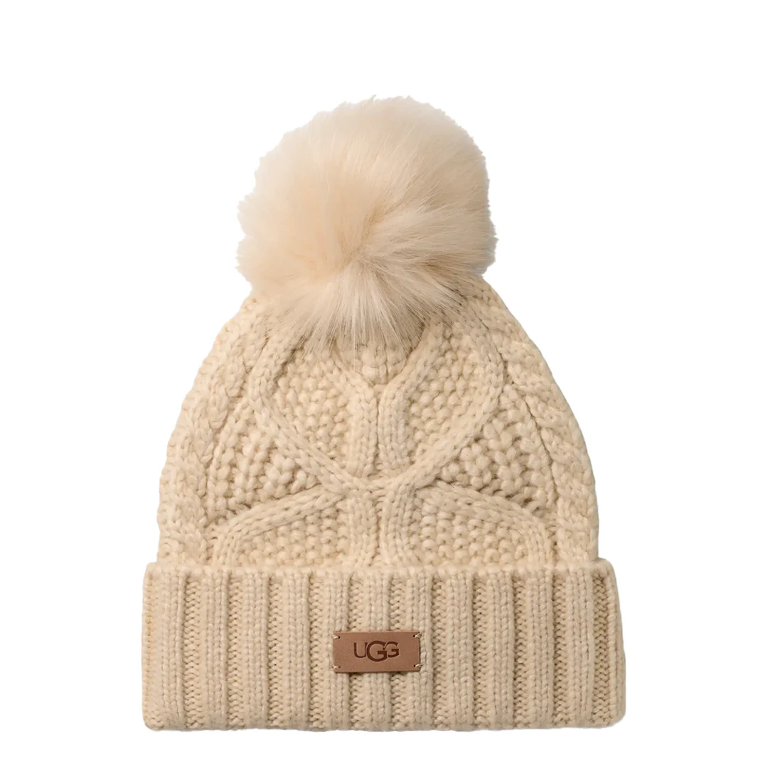 WOMEN'S CABLE BEANIE WITH POM CREAM